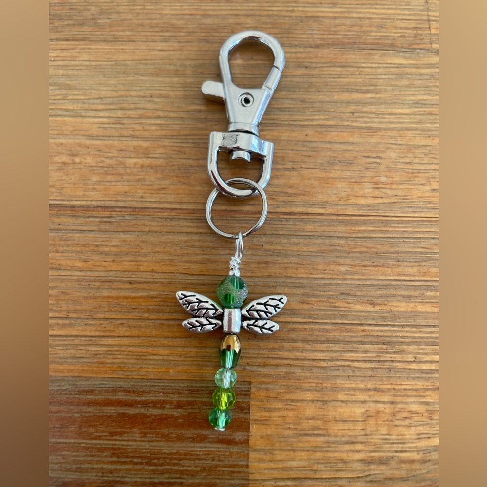 Handmade Green Dragonfly Hand Bag Charm Keychain Zipper Pull Snap Hook Clip